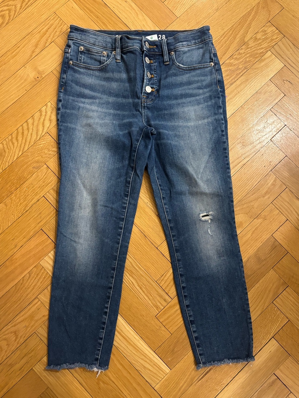 J. Crew 9” Toothpick jeans in blue distressed denim